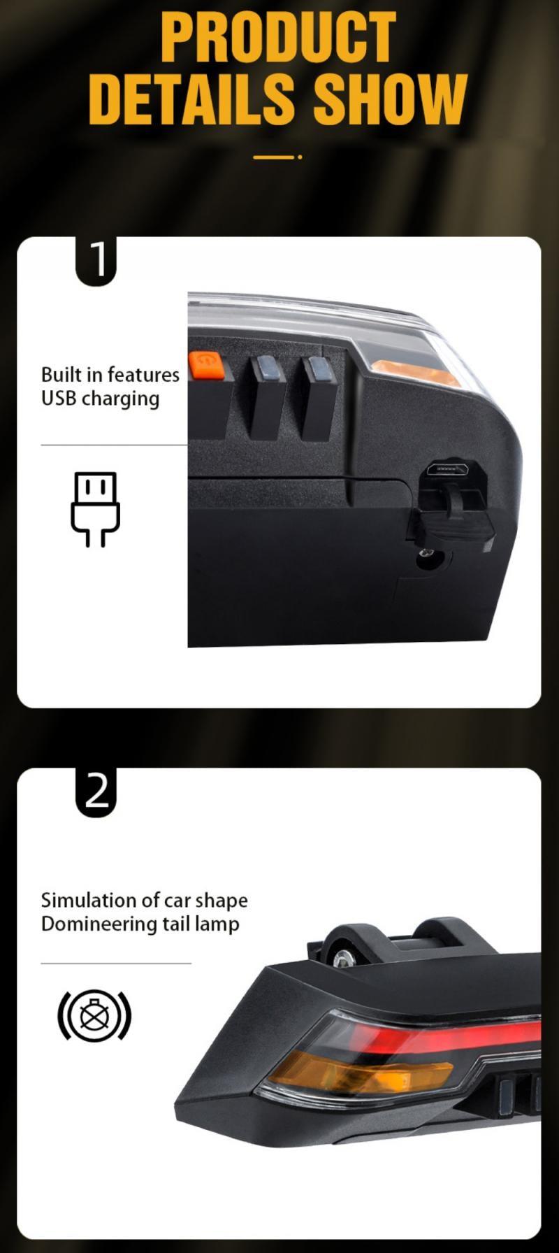 8 Modes Rear Lamp Smart Bike Wireless Remote Turn Signal Light Waterproof USB Rechargeable Bicycle LED Taillight Wireless Remote Control Bike Rear Light Back USB Safety Warning Cycling Light - Korvel