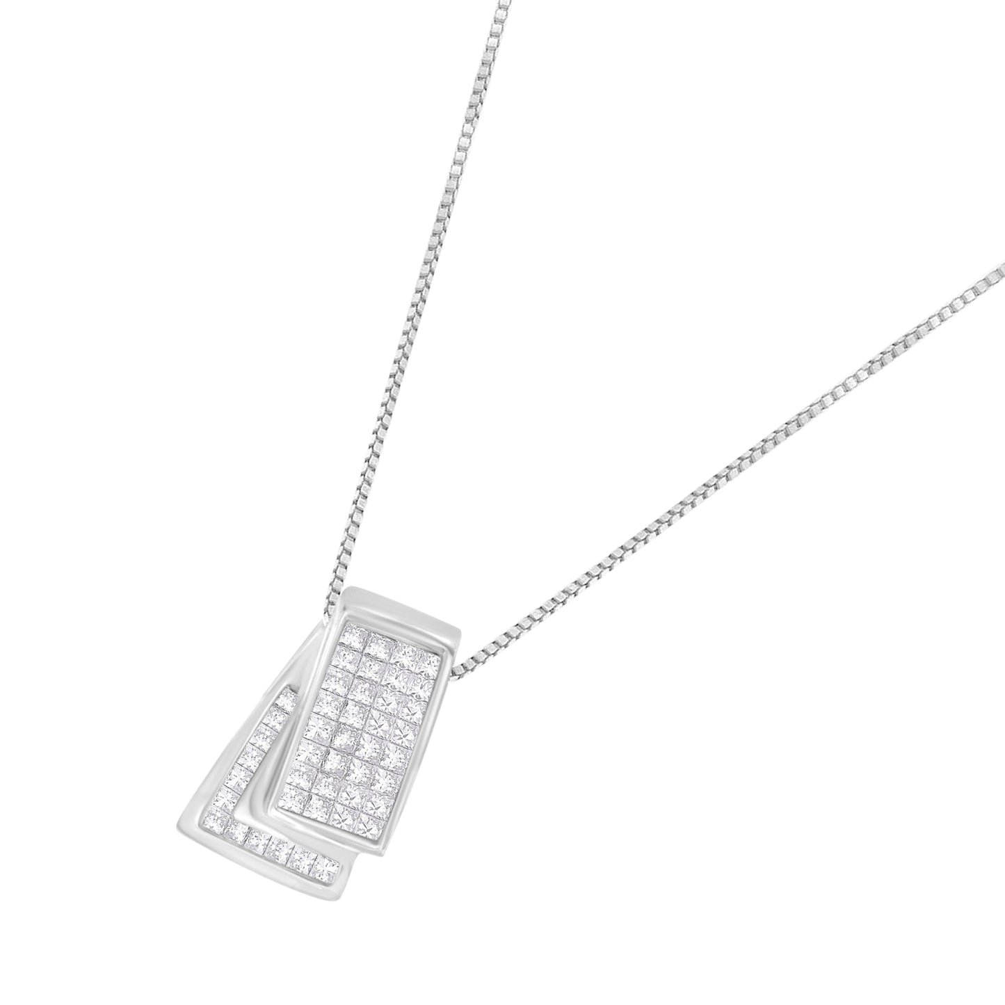 Collar de Pendiente de Caja de Diamantes de Oro Blanco de 14KT