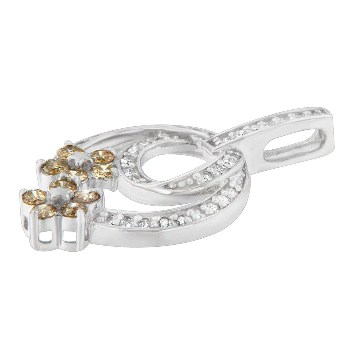 Collar de Pendiente Floral de Diamante Cortado Redondo de Plata Esterlina .925