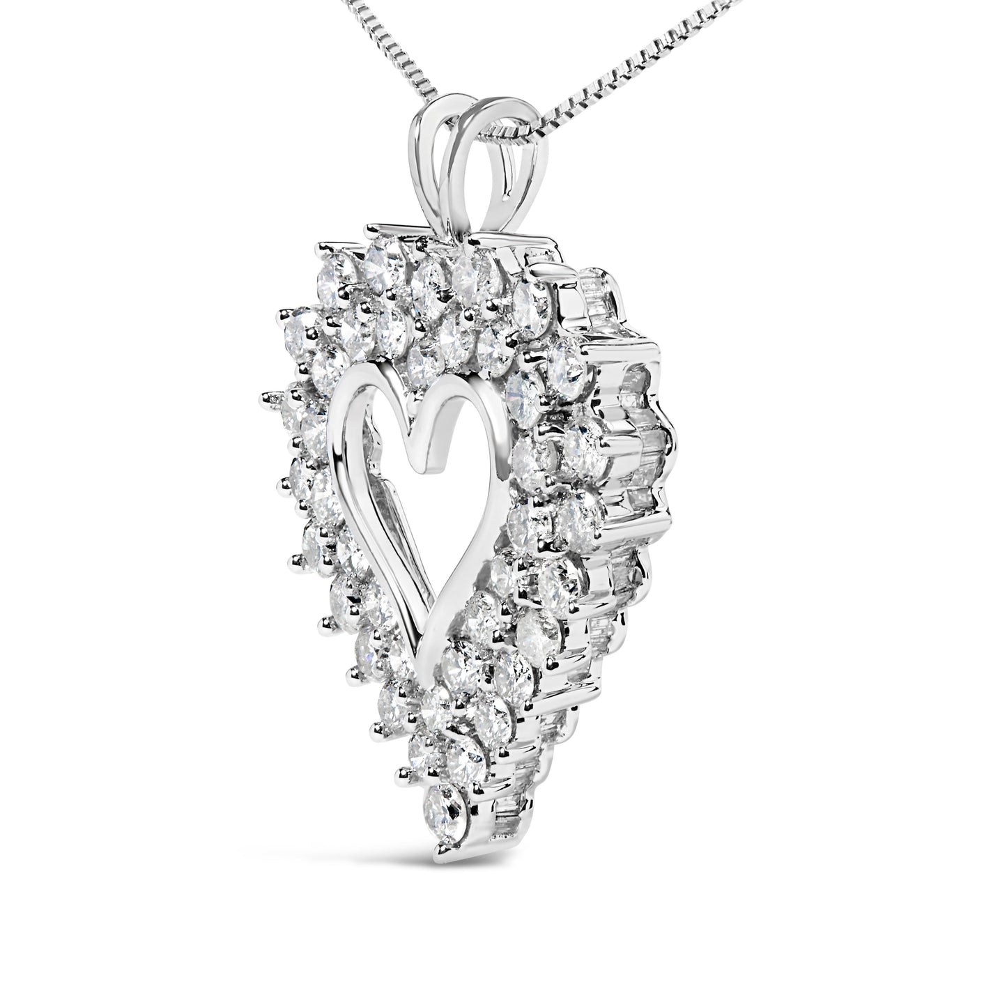 Collier Pendentif Cœur Ouvert à Deux Rangées en Argent Sterling 925 avec Diamants
