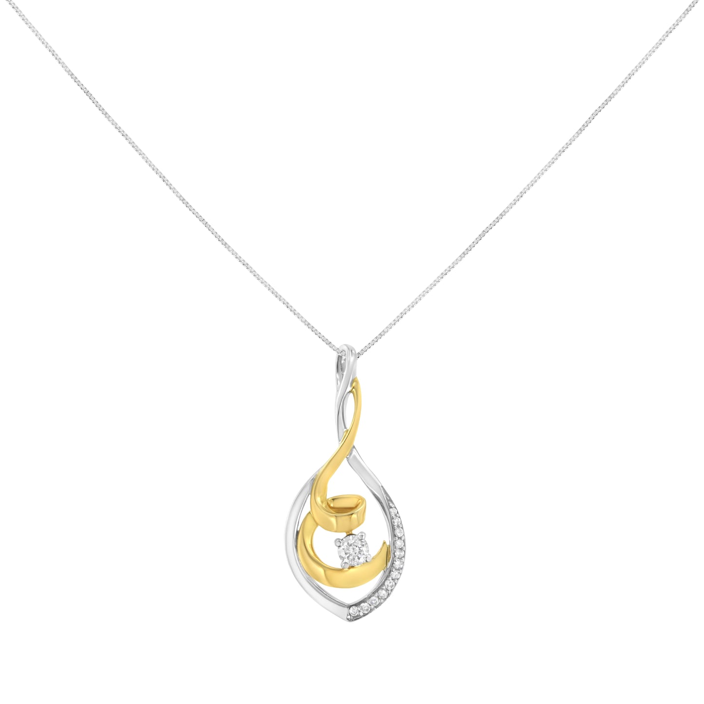 Collar de Pendiente en Espiral de Diamantes de Oro de Dos Tonos de 10K