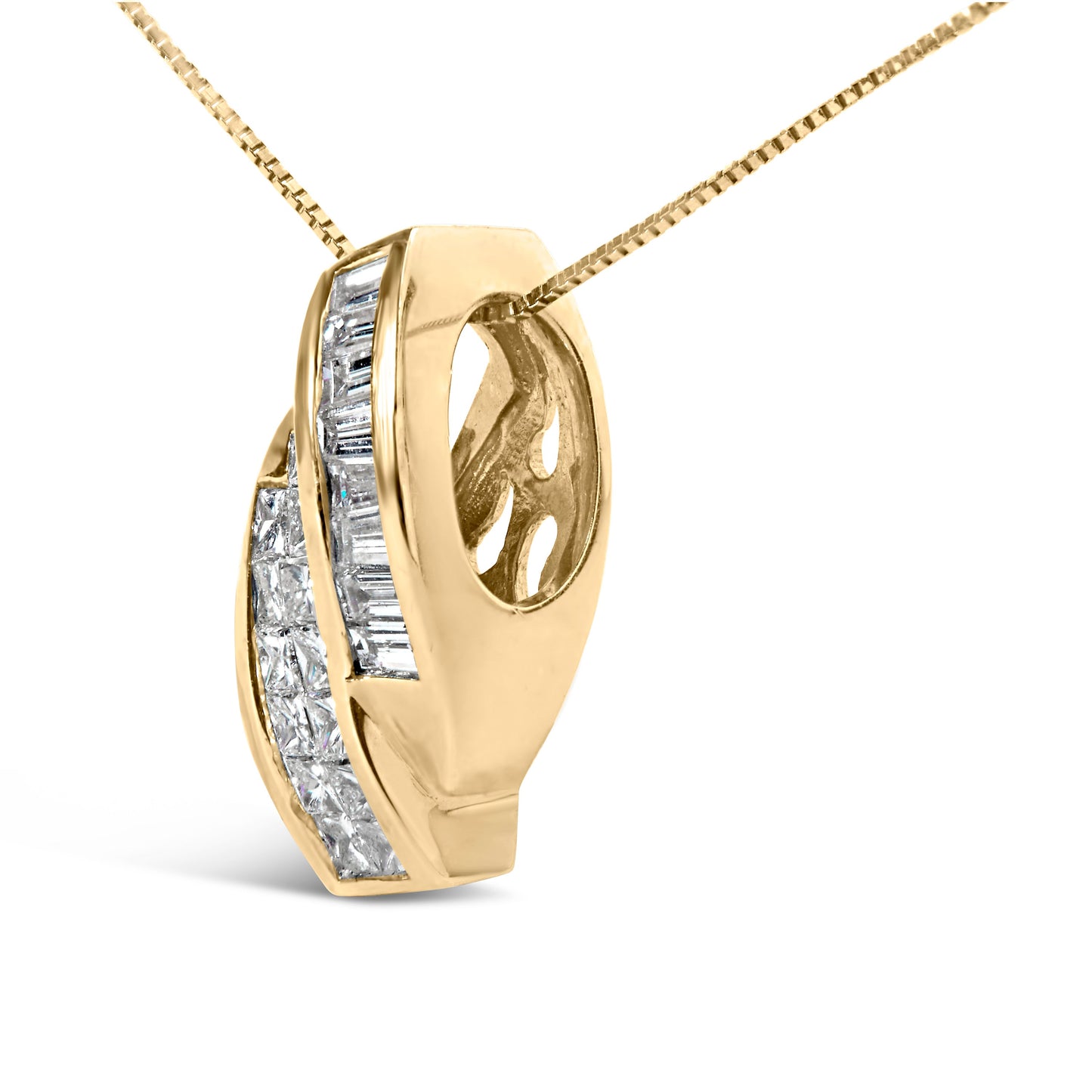 Collar con colgante de diamante doble curvado en oro amarillo de 14k