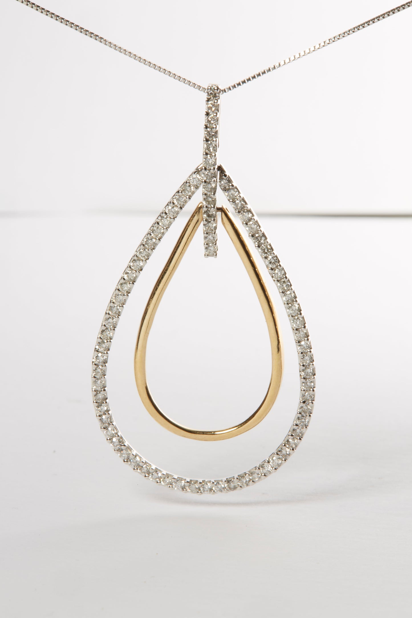 14K Two-Tone Gold Round Cut Diamond Double Burst Pendant Necklace