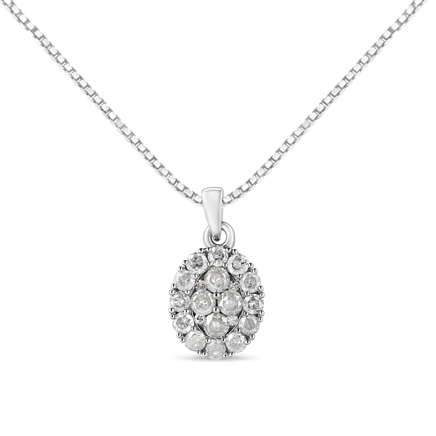 Collier Pendentif Cluster Ovale en Diamant en Argent Sterling .925 - 18"