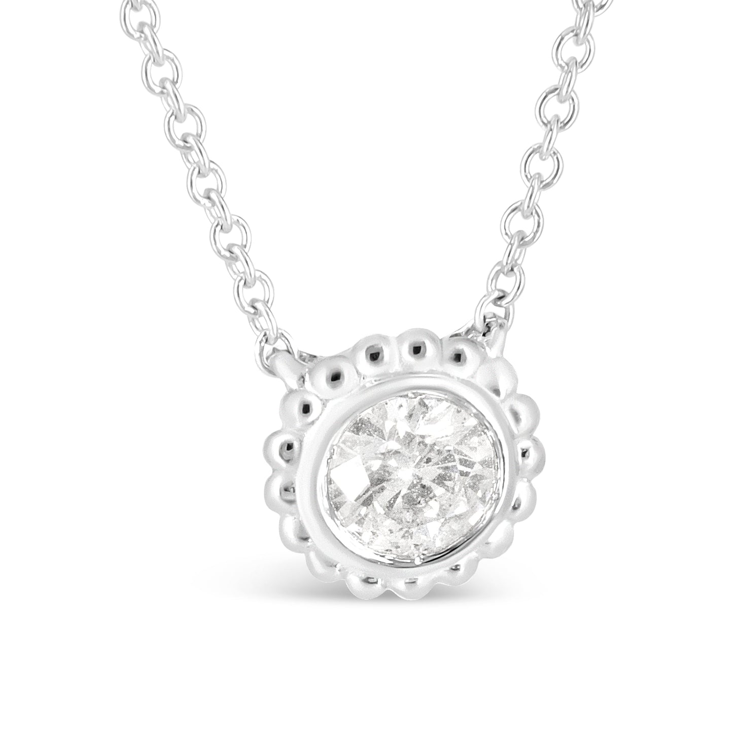 Collar de Pendiente de Girasol con Diamante Engastado en Bezel de 10K Oro Blanco 1/2 Cttw
