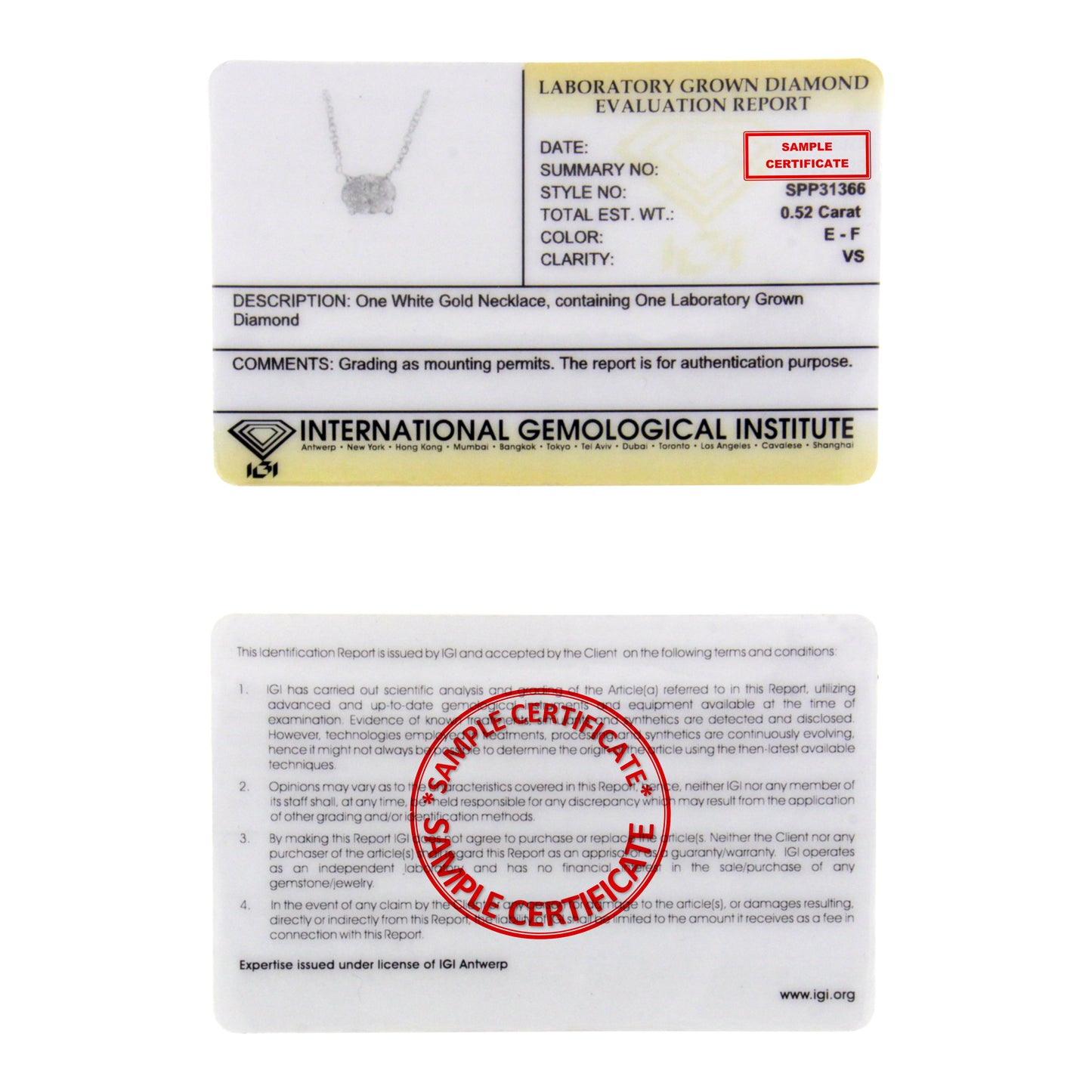 Pendentif en diamant oval cultivé en laboratoire en or blanc 14k certifié IGI 1/2 cttw