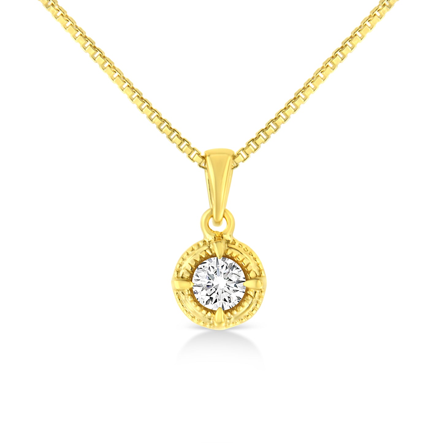 Collier Pendentif Solitaire en Argent Sterling Plaqué Or Jaune 14K avec Diamant