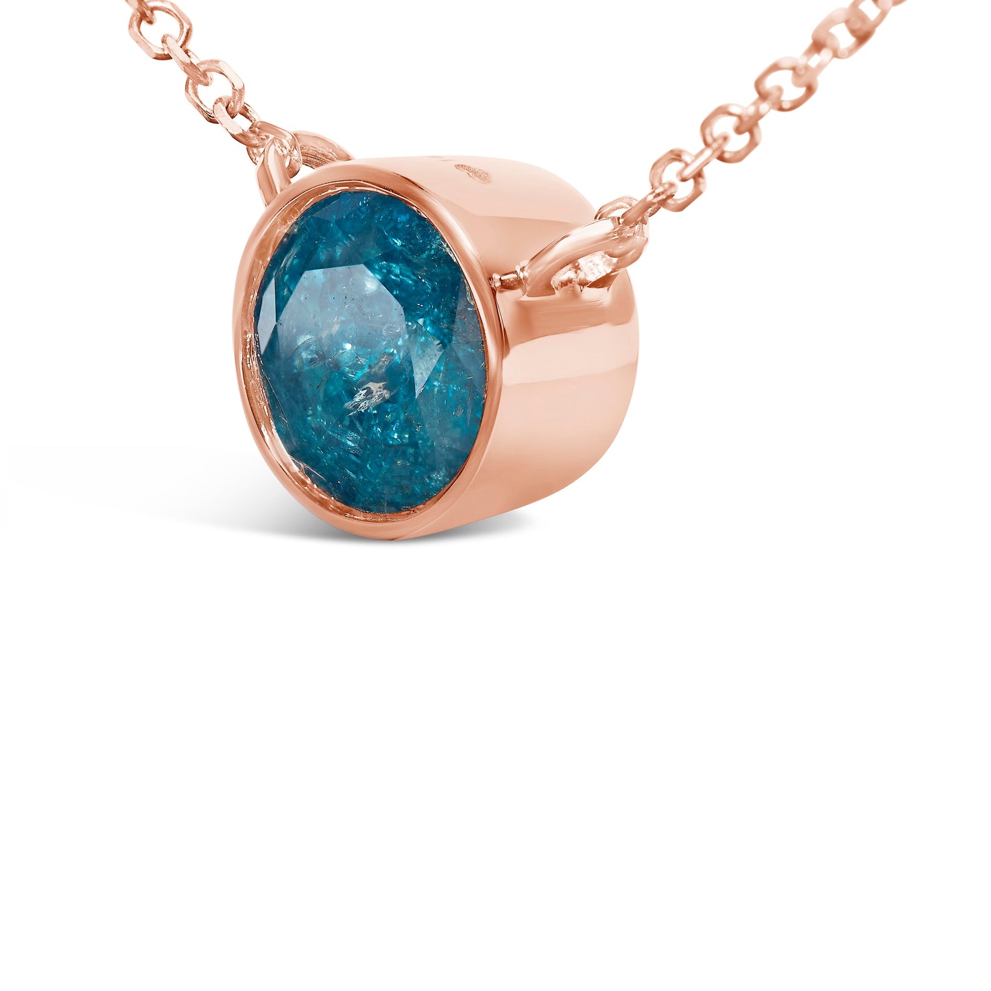 Collar de Péndulo Solitario de Diamante Azul en Oro Rosa de 14K - 18 Pulgadas