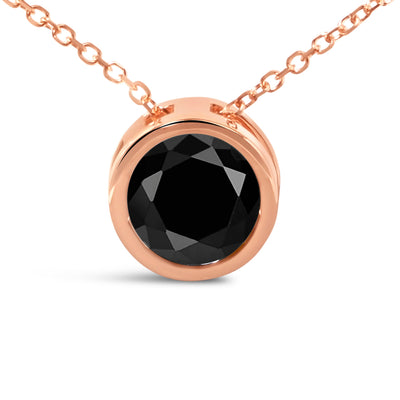 Collier Pendentif Solitaire en Diamant Noir Monté en Or Rose 14K