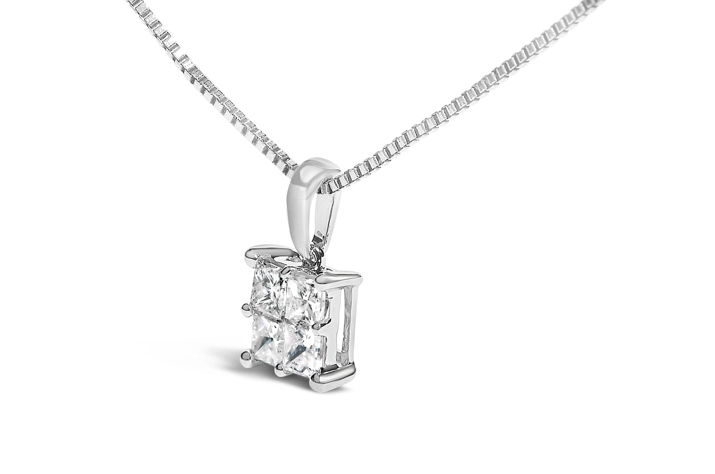 Collar de Pendiente de Diamante Cortado Princesa de Plata Esterlina