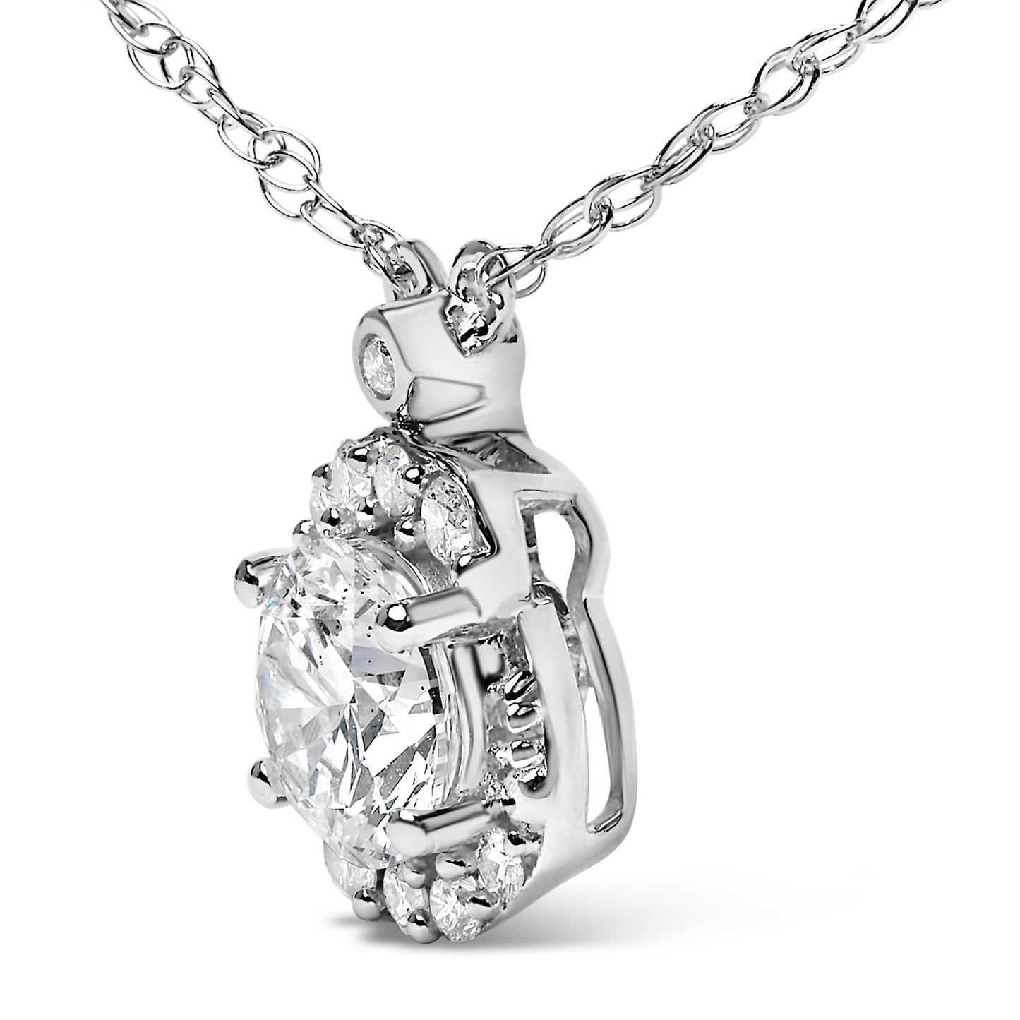 Collier Pendentif Halo Ovale en Diamant Cultivé en Laboratoire en Argent Sterling