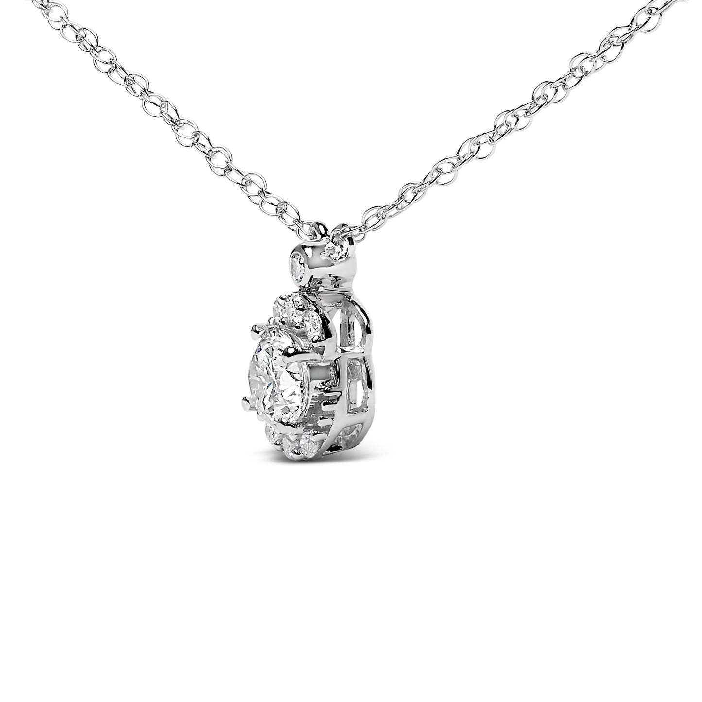 Sterling Silver Lab Grown Diamond Oval Halo Pendant Necklace