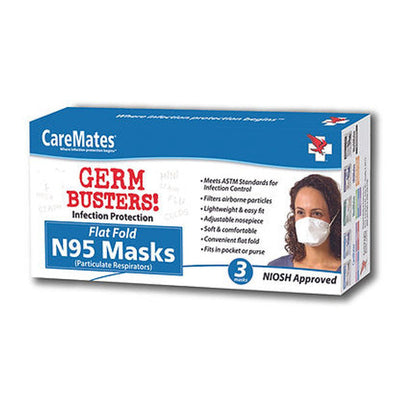 CareMates N-95 NIOSH Masks, 3 Flat Fold - Case Of 25
