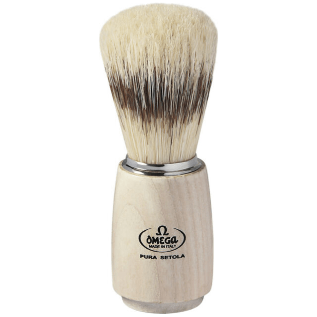 Brocha de Afeitar Omega de Cerda con Mango de Fresno Blanco - #11711