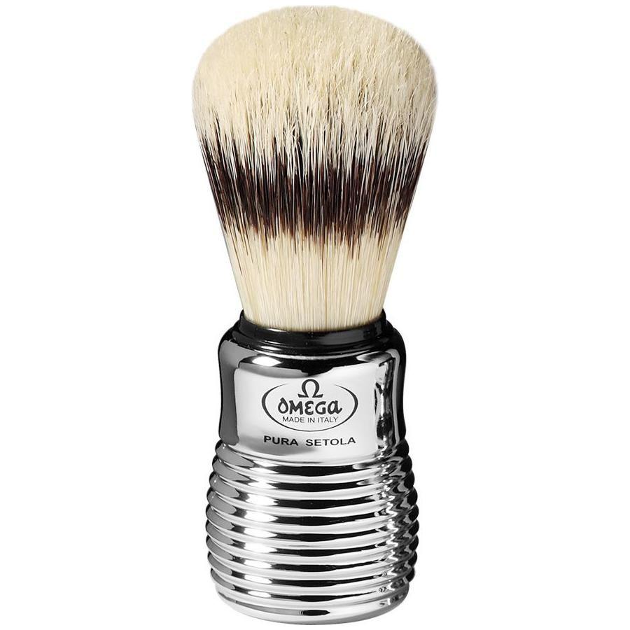 Brosse à raser Omega avec support - Poils naturels, poignée chromée