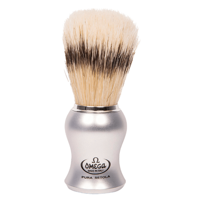 Omega Matte Silver Handle Shaving Brush with Stand #81229