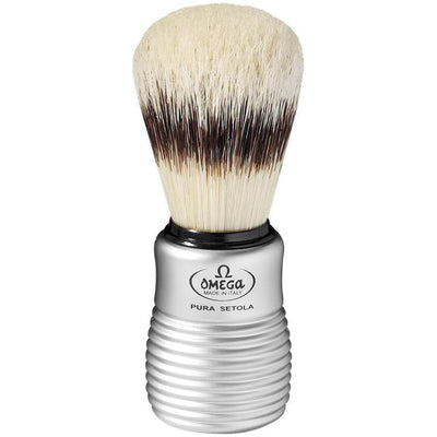 Omega Pure Bristle Shaving Brush with Satin Chrome Handle