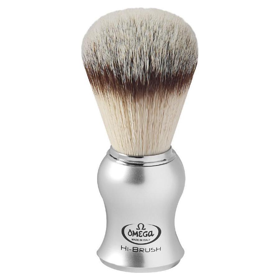 Omega Brosse de Rasage Premium Hi-Brush avec Poils Synthétiques - Poignée Gris Satiné