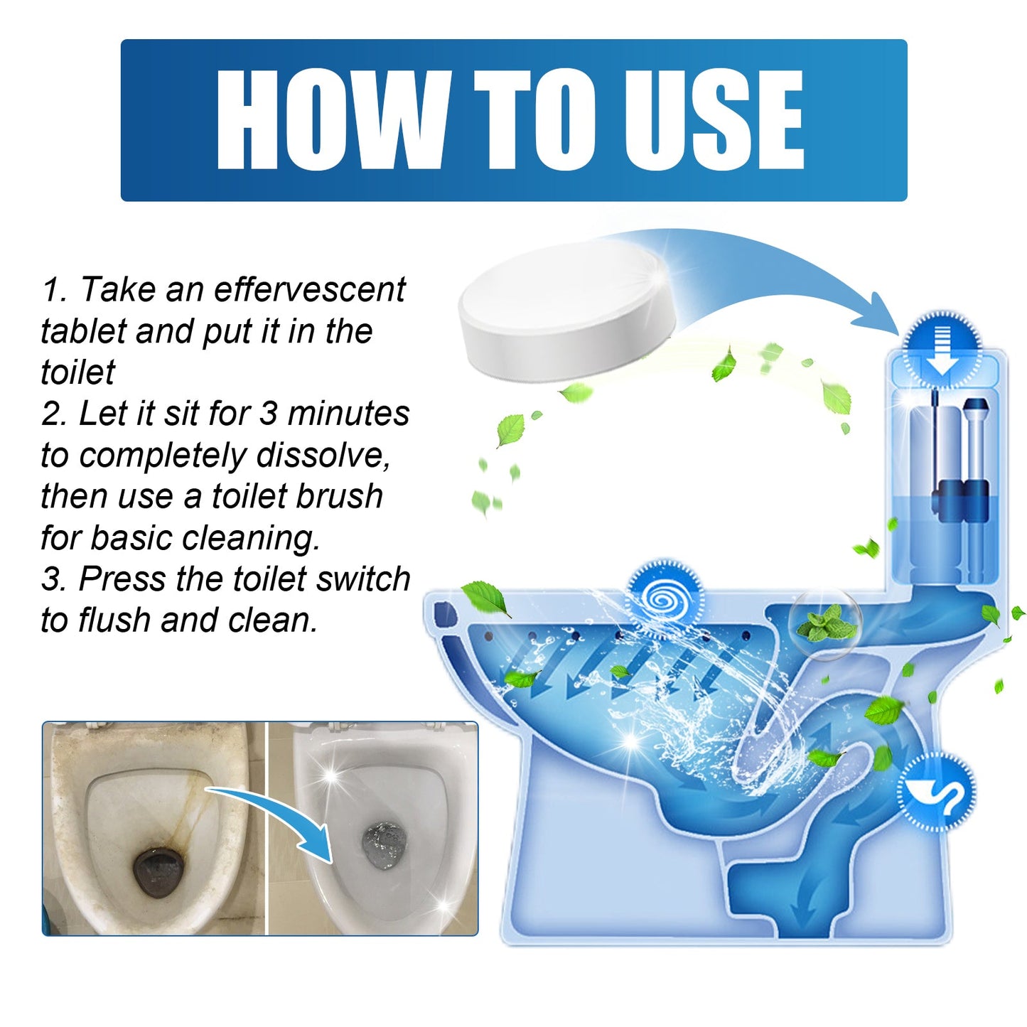 Automatic Toilet Bowl Cleaner, Toilet Cleaning Odor Urine Stains Dirt Cleaning Toilet Spirit Cleaner - Korvel
