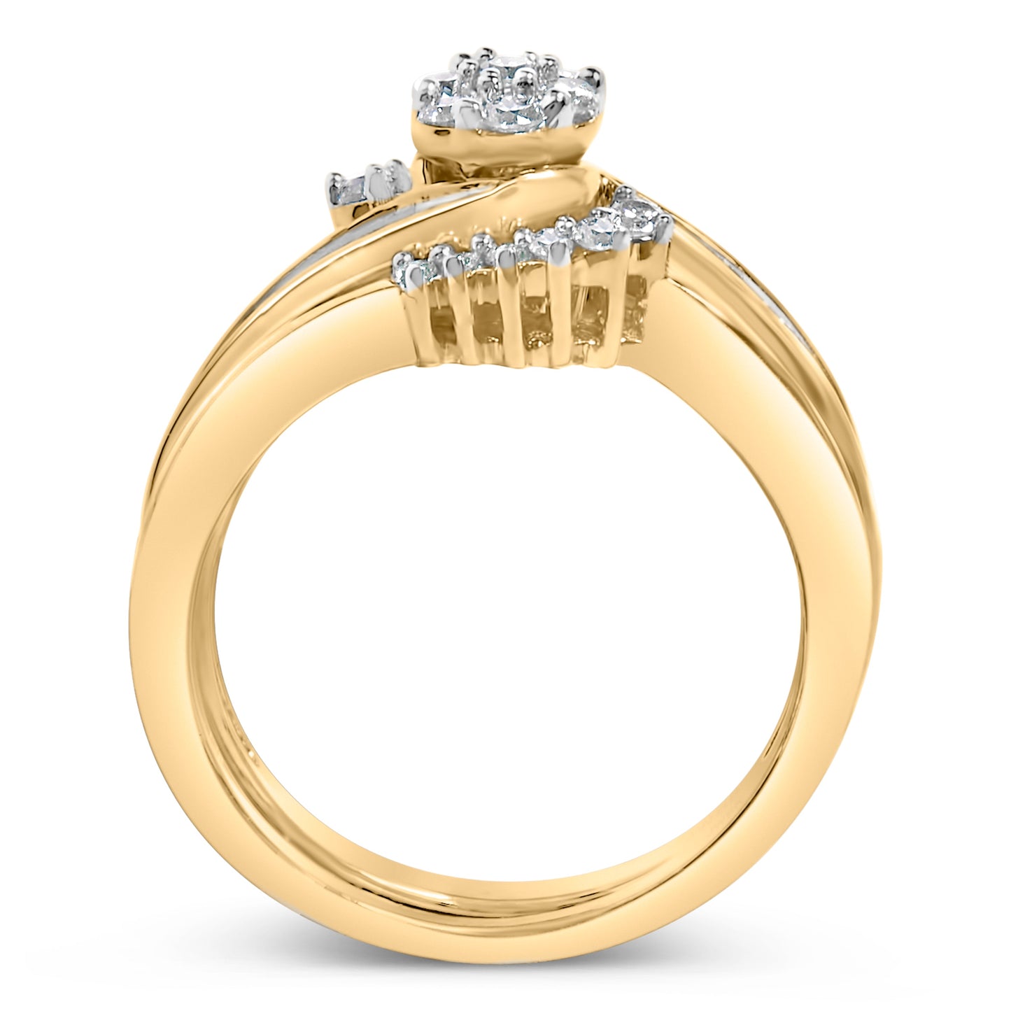 14K Yellow Gold Plated Sterling Silver Diamond Cluster Bridal Set
