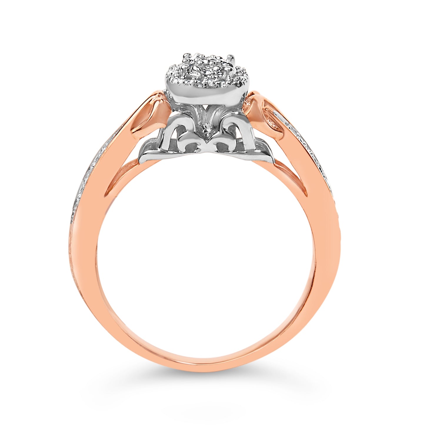 Anillo de Clúster de Nudos de Diamante en Plata de Ley Baño de Oro Rosa de 14K