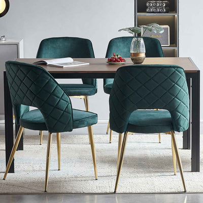 Dark Green Velvet Dining Chairs with Metal Legs and Hollow Back Upholstered Dining Chairs Set of 4 - Korvel
