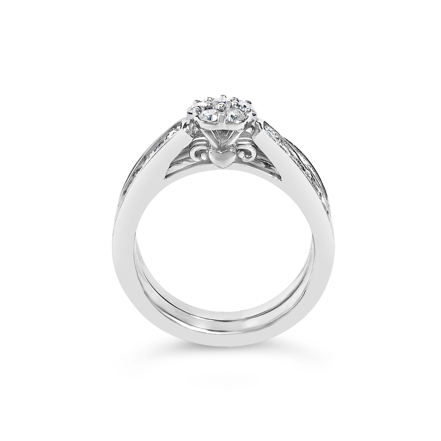 Conjunto Nupcial de Flor de Diamante en Clúster de Plata Esterlina 1/2 Cttw