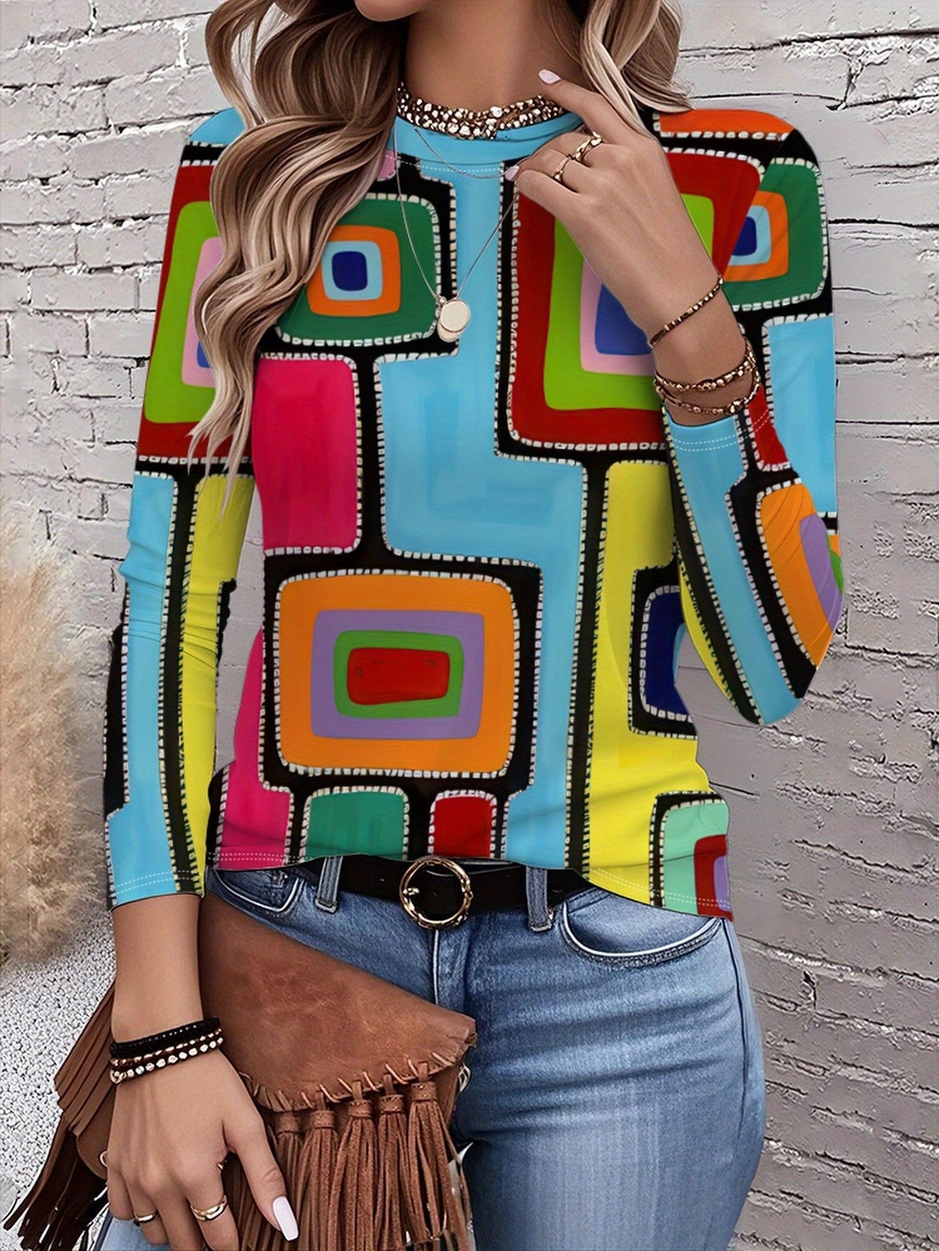 Women's Casual Long-Sleeve Crew-Neck Sweater