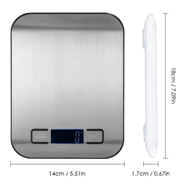 5/10KG Digital Kitchen Scale Stainless Steel Portable Kitchen Food Scale LED Display Electronic Jewelry Baking Weight Scales - Korvel