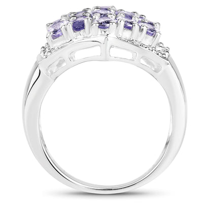 2.41 Carat Genuine Tanzanite & White Topaz Sterling Silver Ring