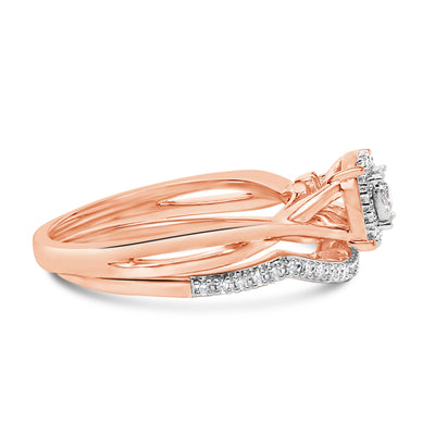 Ensemble de bagues de mariage en argent sterling plaqué or rose 14K avec diamants en halo rond