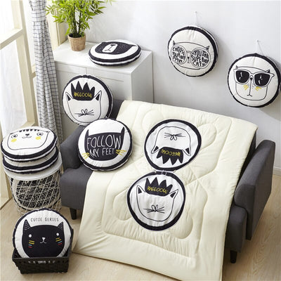 40cm Multifunction Cartoon Cool Cat Plush Round Portable Cushion Blanket Air Conditioning Quilt Throw Pillows for Car Sofa - Korvel