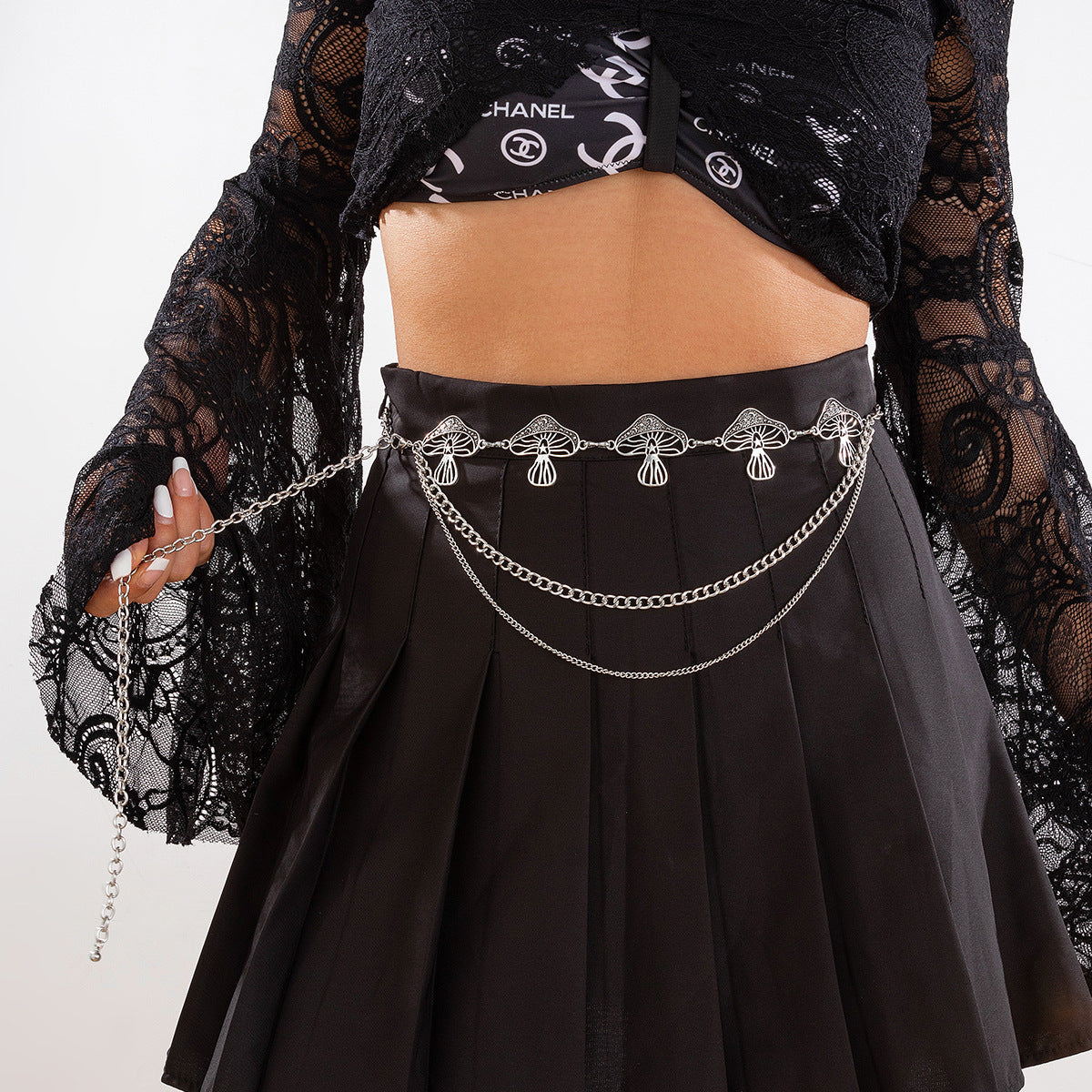 Gothic style spider web iron chain body chain retro carved sunflower alloy waist chain - Korvel