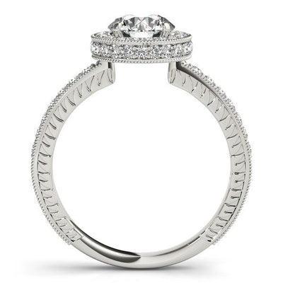 14k White Gold Milgrain Border Diamond Pave Engagement Ring