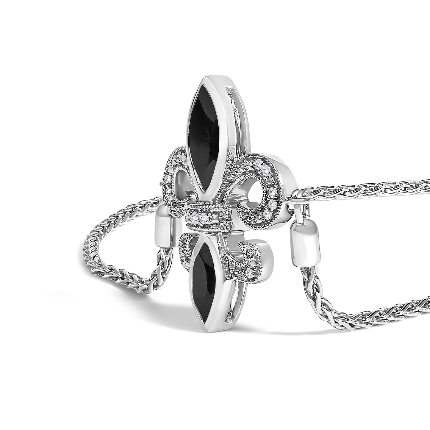 Pulsera Bolo de Onice Negro y Acento de Diamante en Plata Esterlina .925