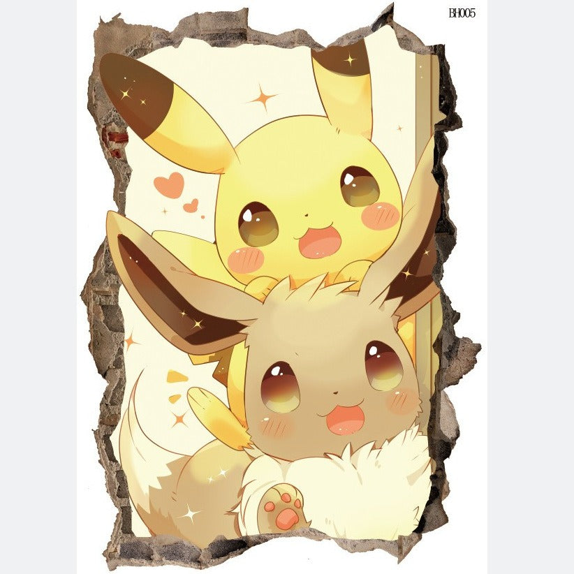 New 3D Pikachu Wall Sticker Pok é mon Wallpaper Self adhesive Cartoon Graffiti Anime Poster Children's Room PVC - Korvel