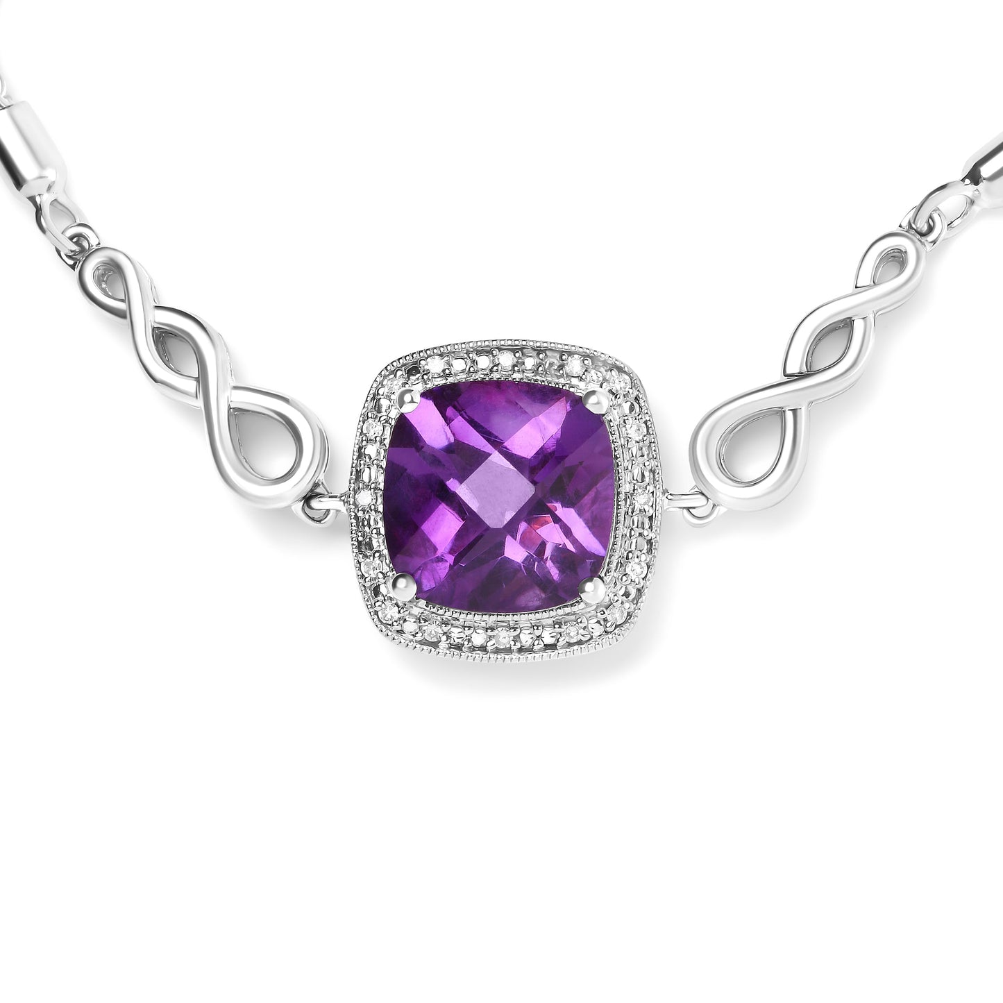 .925 Sterling Silver Amethyst & Diamond Accent Lariat Bracelet