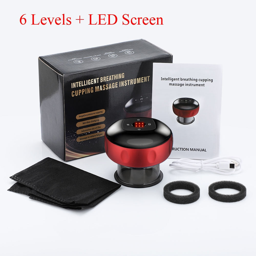 Electric Cupping Massager Scraping and Cupping Therapy Red Light Heating Vibration Pressotherapy Rechargeable Pain Relief - Korvel