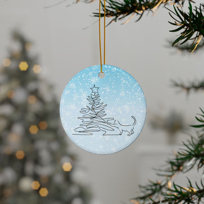Sketchy Christmas Kitty Ceramic Ornaments - Double-Sided Design