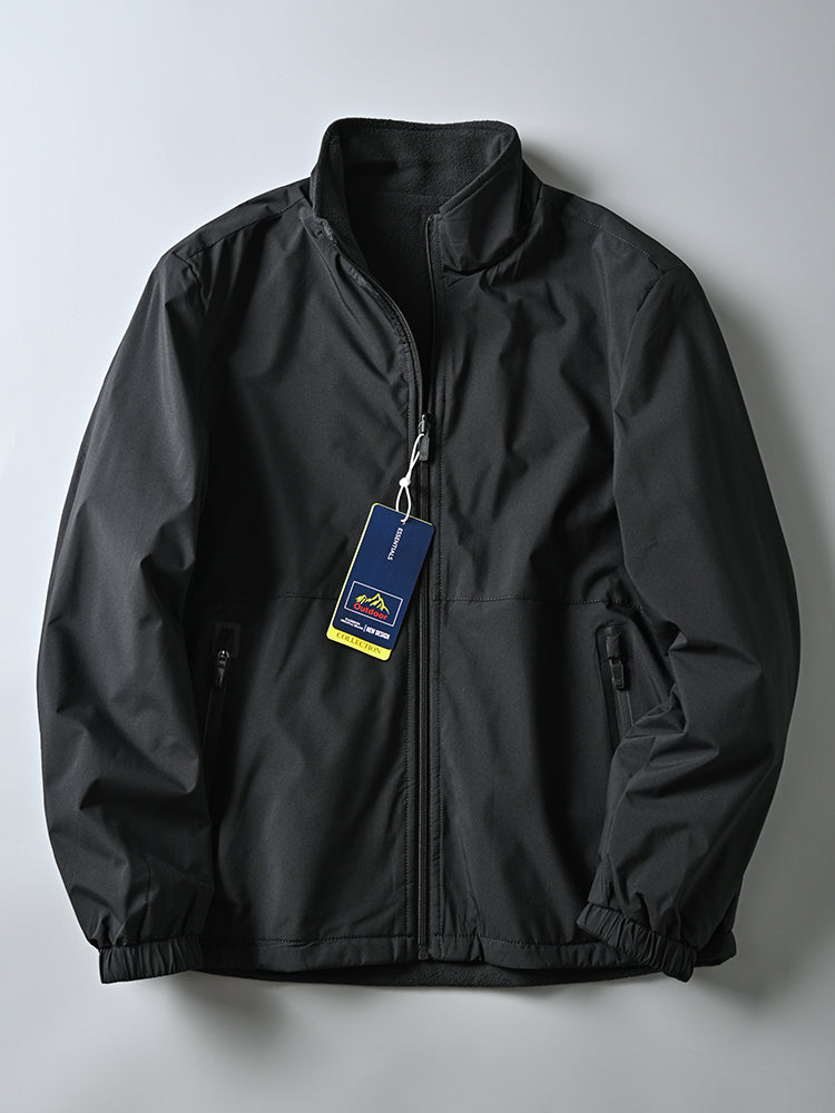 Men's Windproof Waterproof Velvet Jacket with Stand-up Collar