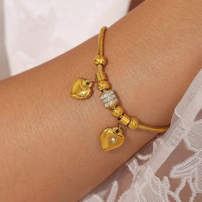 18K Gold-Plated Rhinestone Heart Charm Anklet