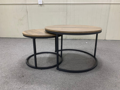 A set of nested coffee tables, 27.6-inch round coffee table, industrial wood veneer, with sturdy metal frame (brown) - Korvel