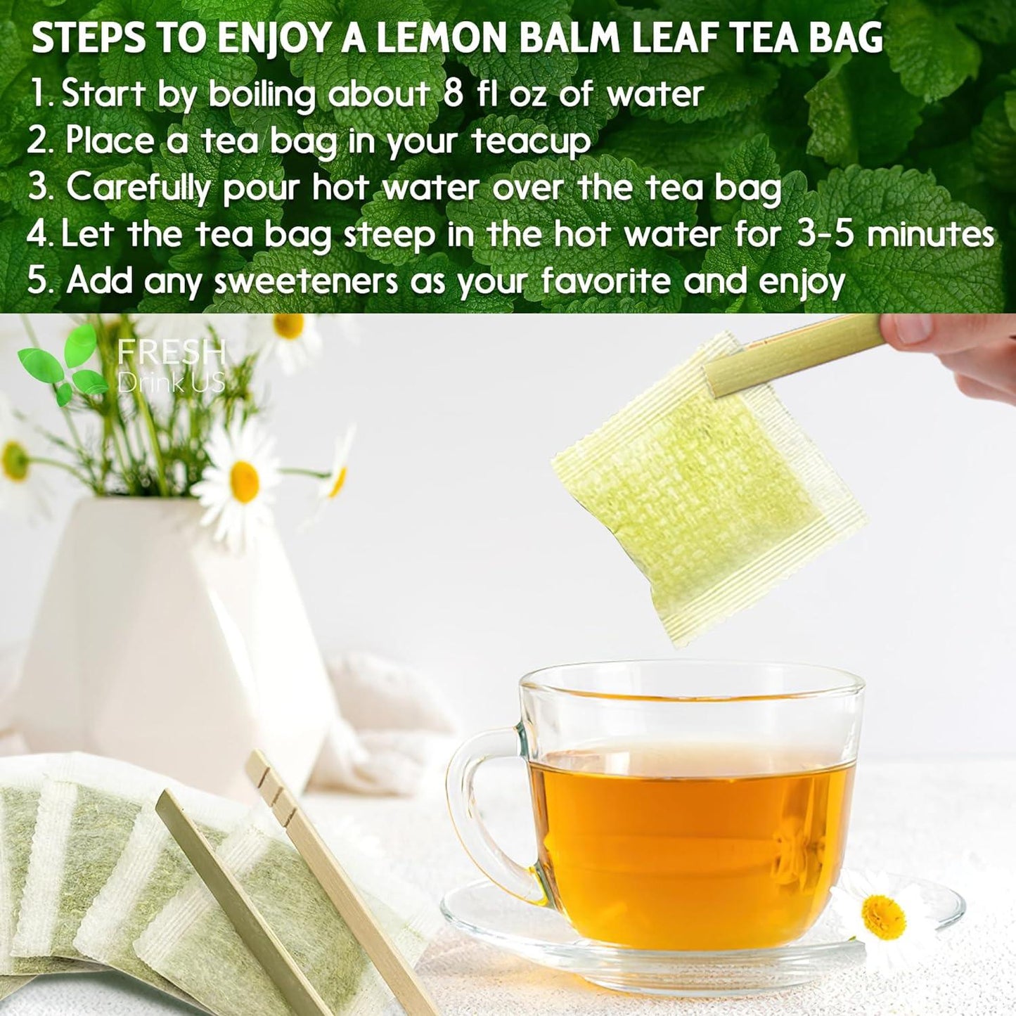 Premium Lemon Balm Leaf Tea Bags - 100% Natural & Pure