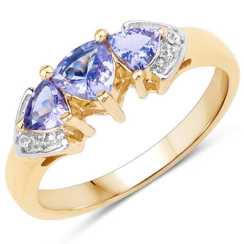 0.90 Carat Genuine Tanzanite and White Topaz Sterling Silver Ring