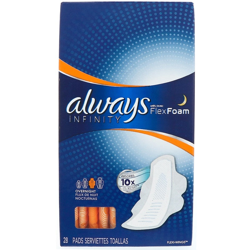 Always Infinity Flex Foam Overnight Pads con Alas - 28 Contenido