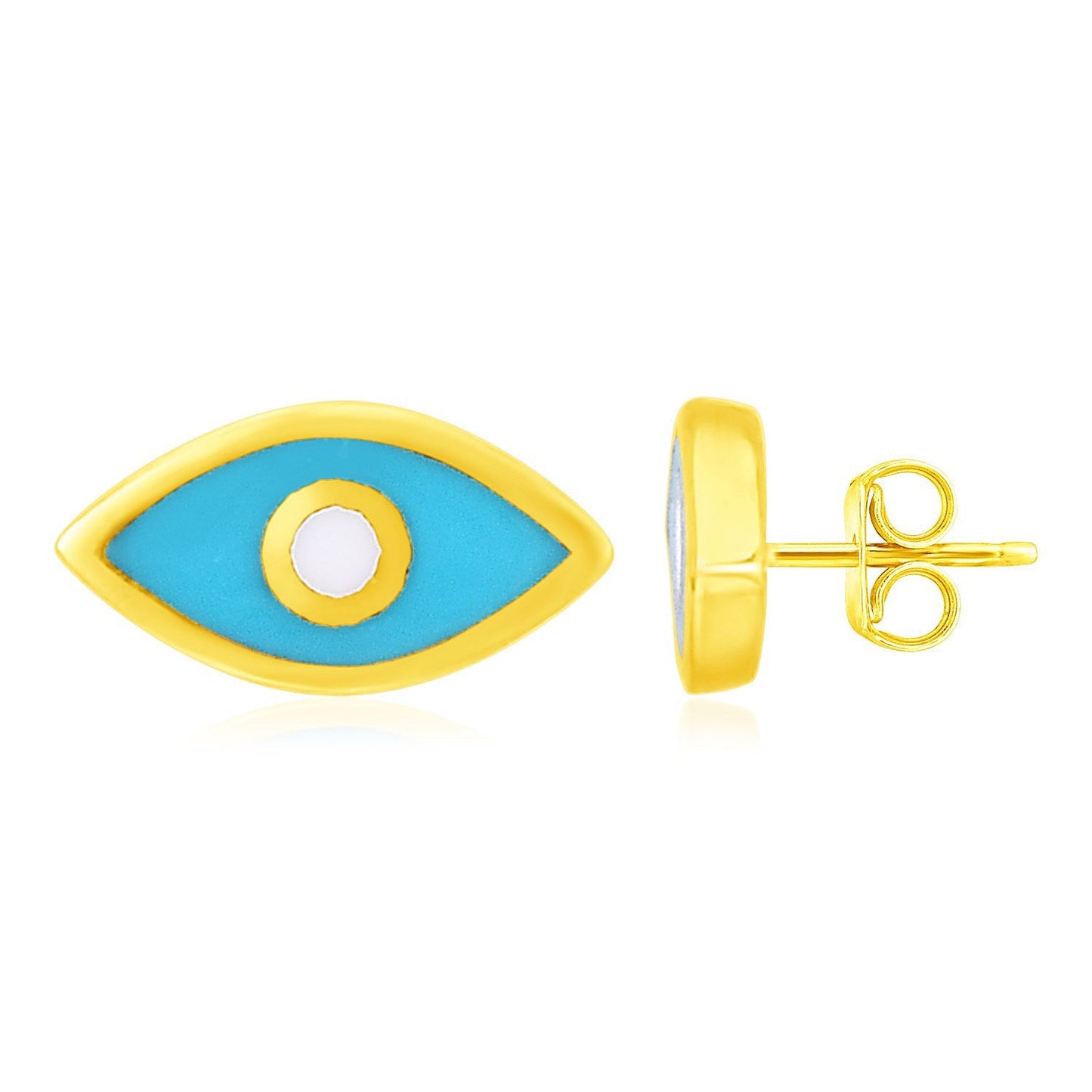 Pendientes de Ojo Maligno de Esmalte Azul en Oro Amarillo de 14K