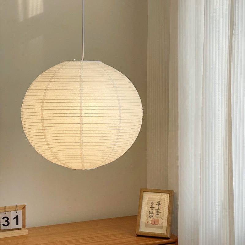 White Japanese style pendant light simple living room round rice paper round LED pendant light - Korvel