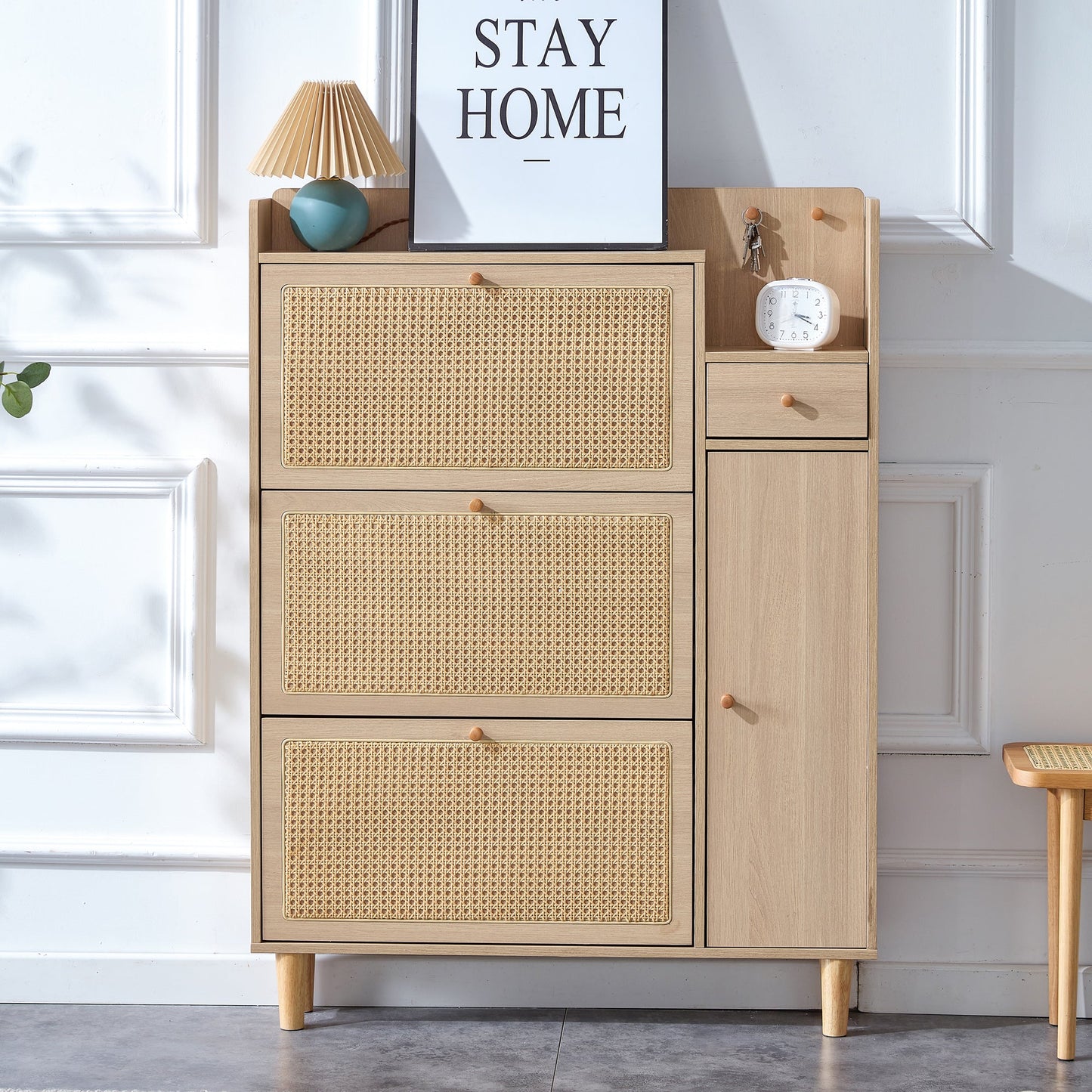 Modern minimalist storage cabinet MDF bed top cabinet Japanese rattan shoe cabinet, small home furniture - Korvel