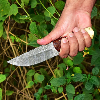 Premium Damascus Skinning Knife with Elegant Bone-Rosewood Handle - Korvel