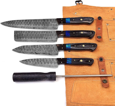 Artisan Crafted Damascus Knife Collection with Sharpener - Korvel